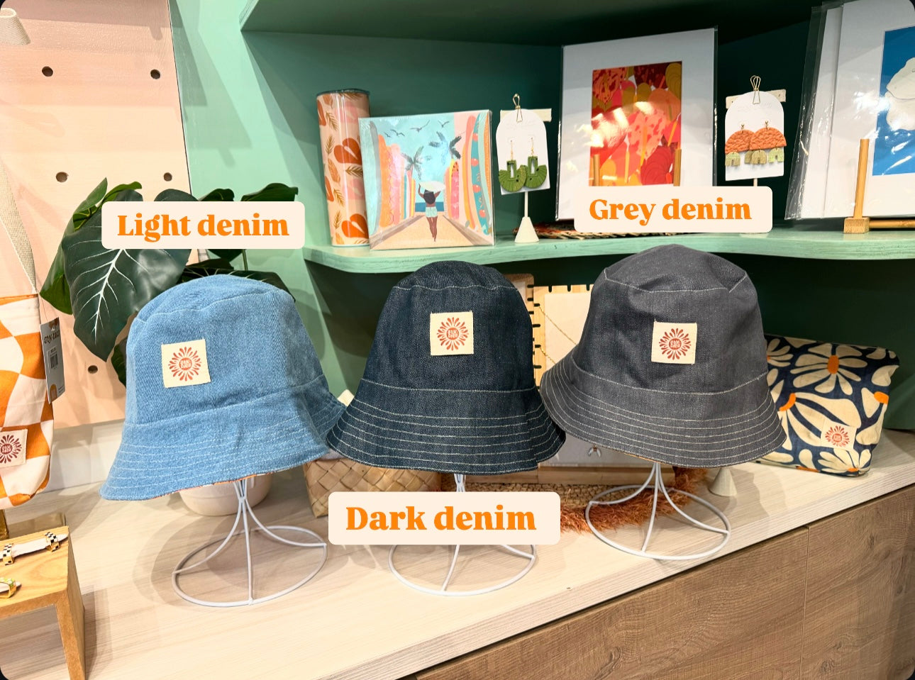 Baby blue checkered palm tree bucket hat