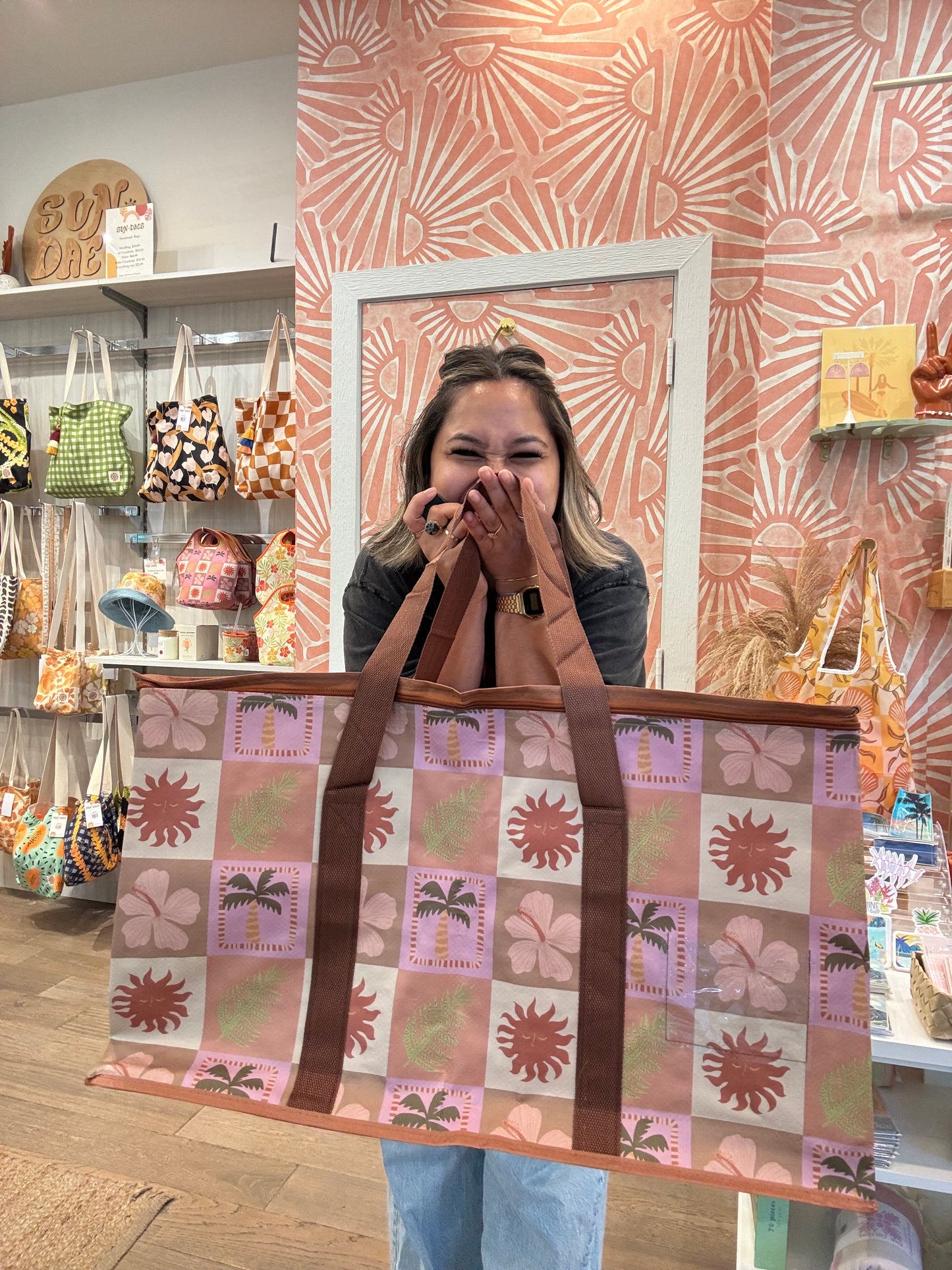 Pink&Brown Tropical Checkered Zipper Bombucha