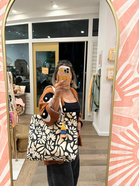 Black Retro Whimsy Everything tote