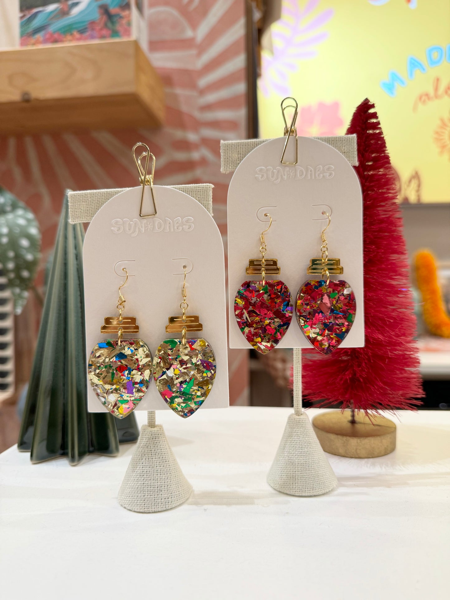 Glitter Holiday light bulb earrings