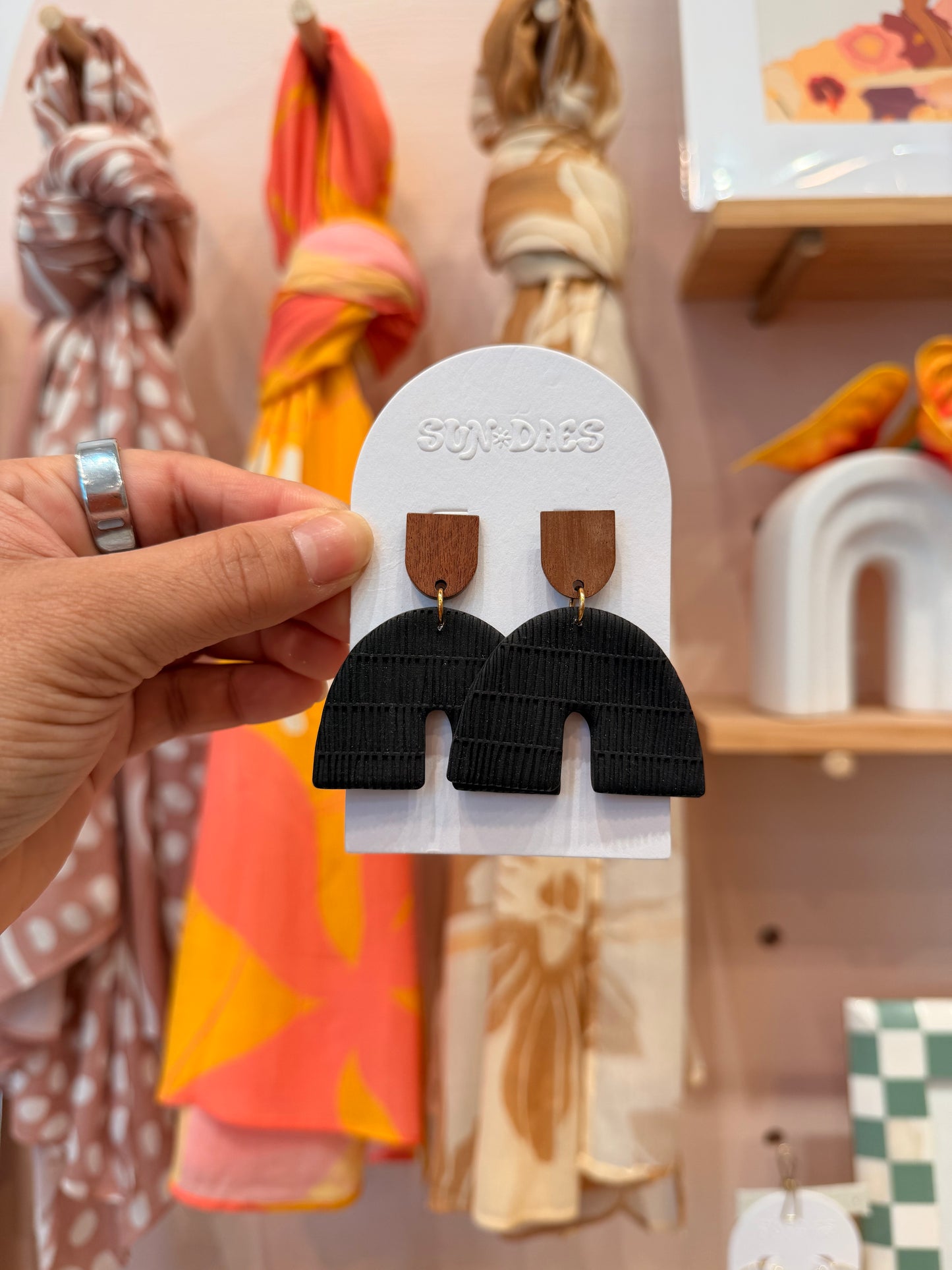 Wood top clay earrings
