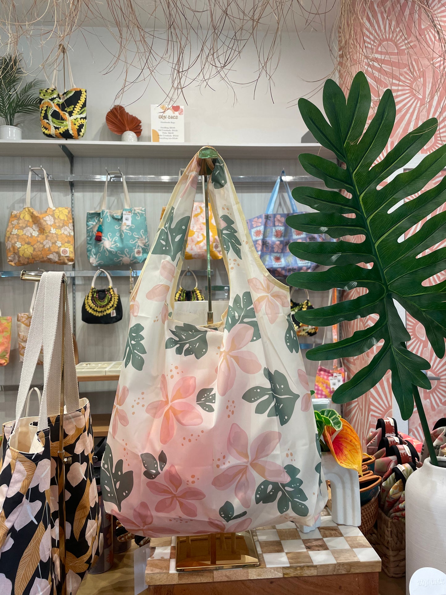 Retro Plumeria Reusable Tote