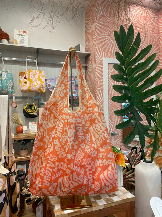 Orange Wavy Aloha Reusable Tote