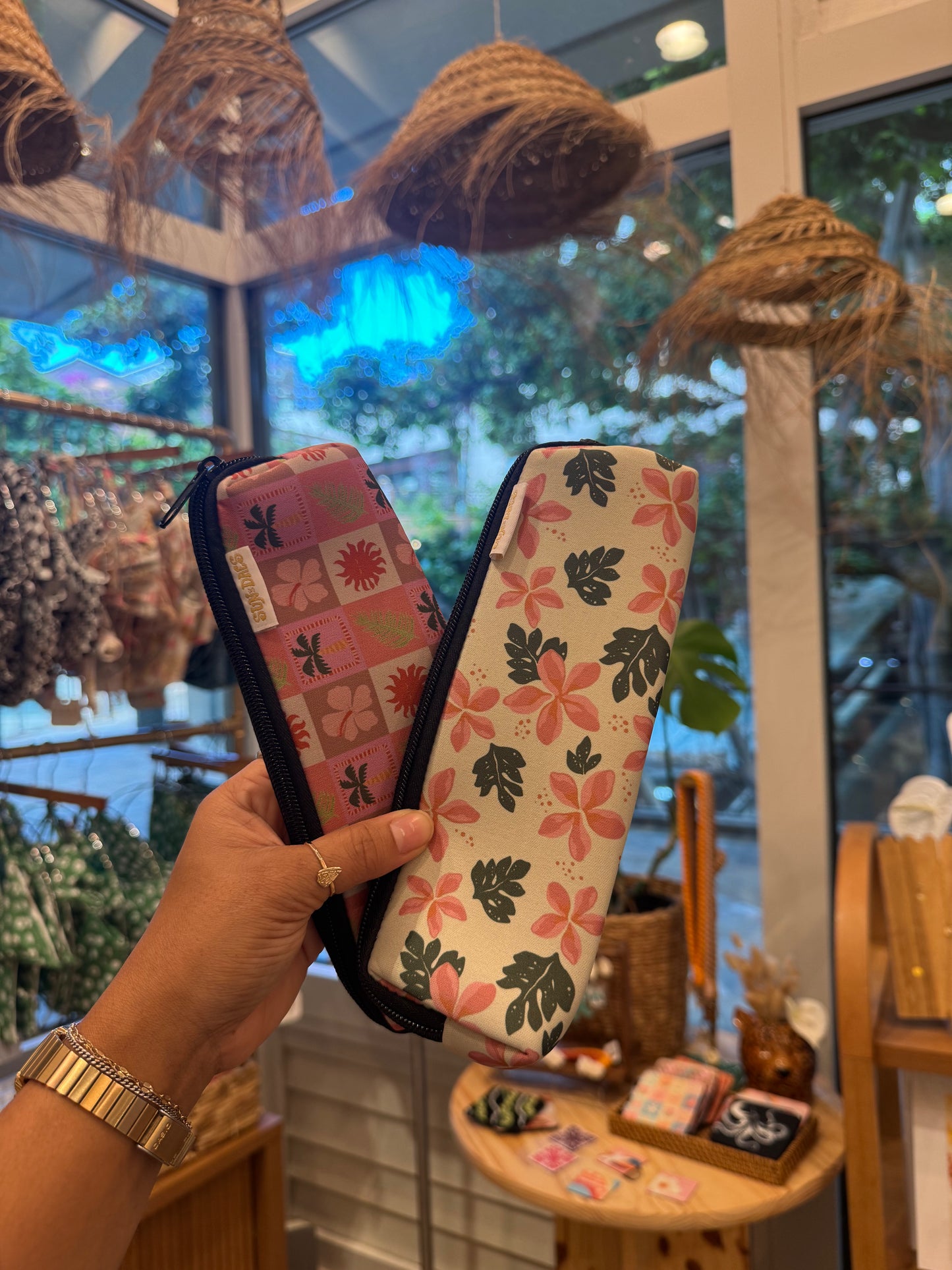 Retro plumeria pencil case