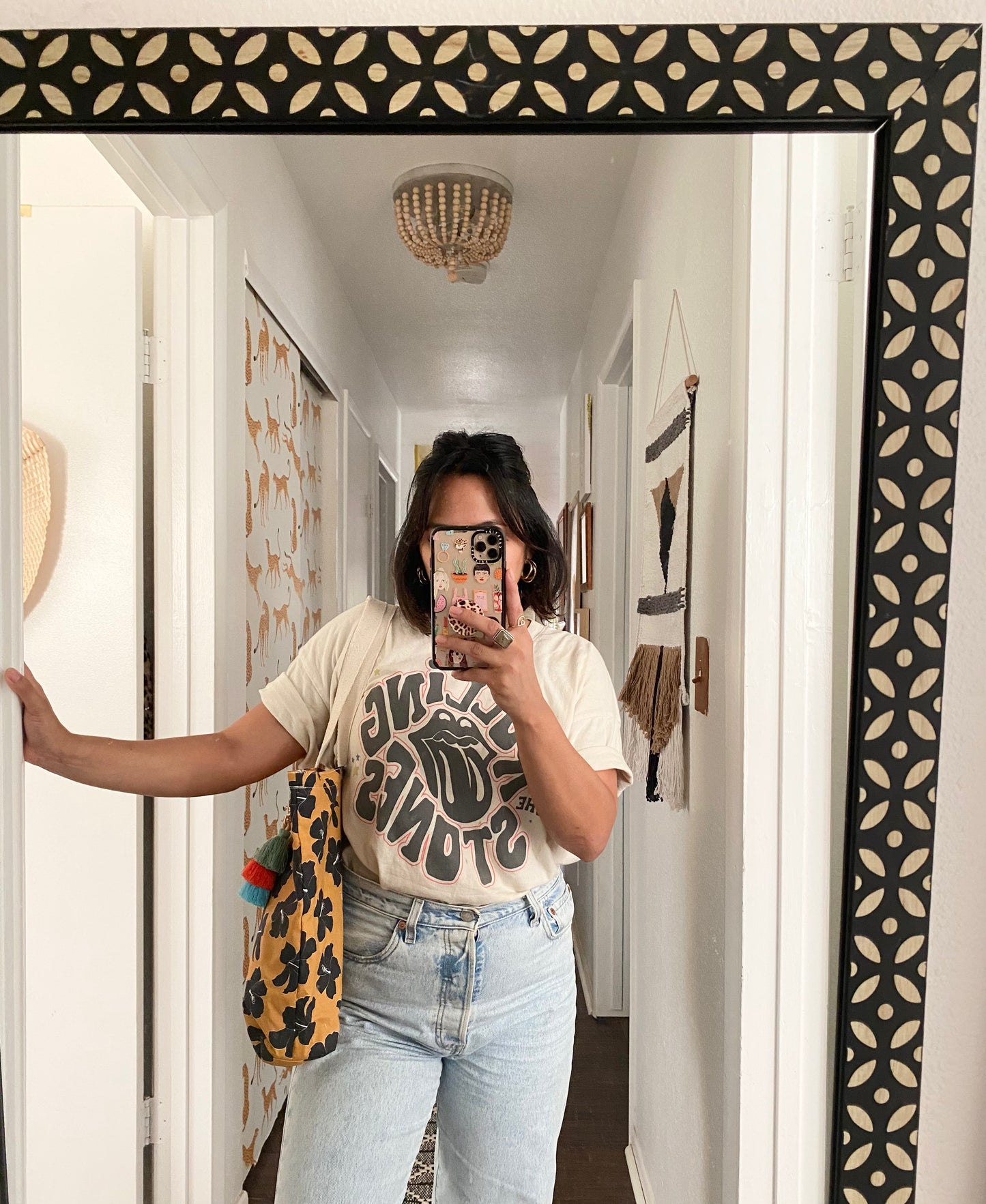 Tan hibiscus in everything tote