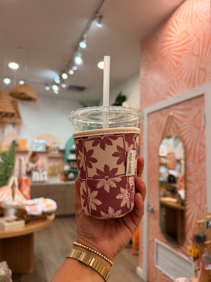 Lilac Naupaka checker coffee sleeve sm