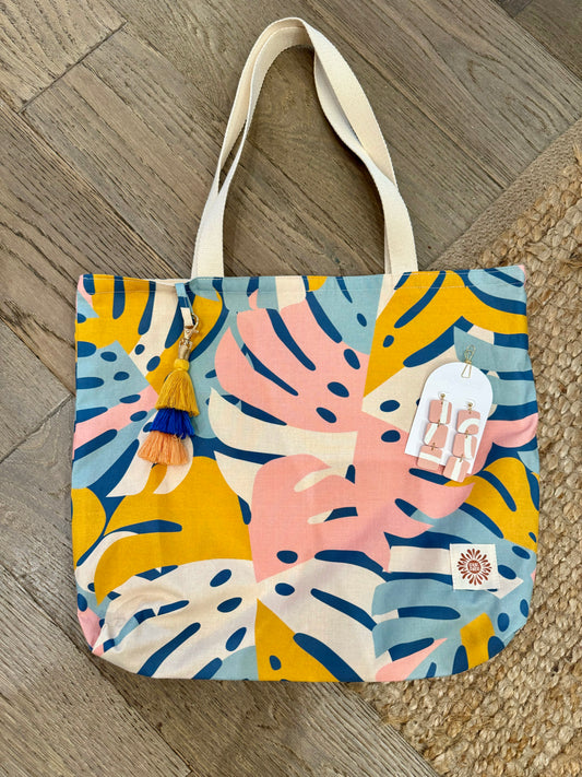 Retro Monstera Everything tote