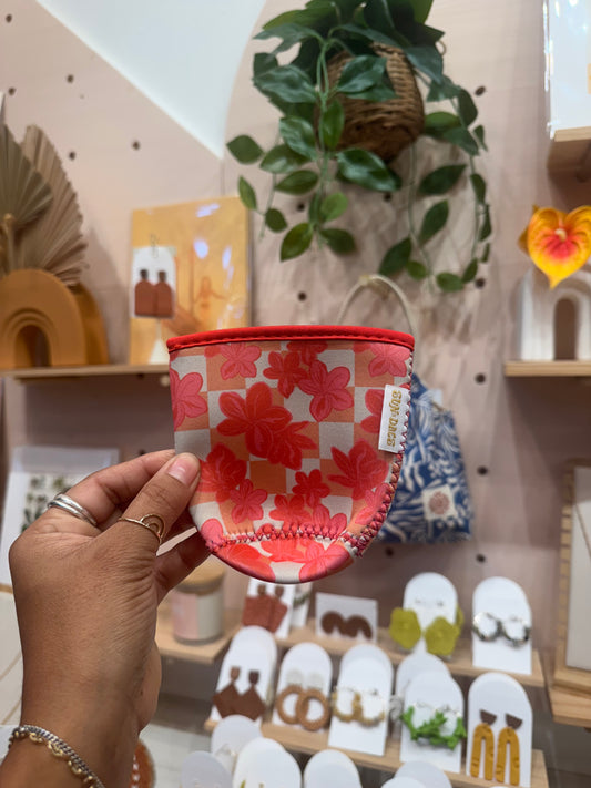 Checkered Plumeria Coffee Sleeve SML