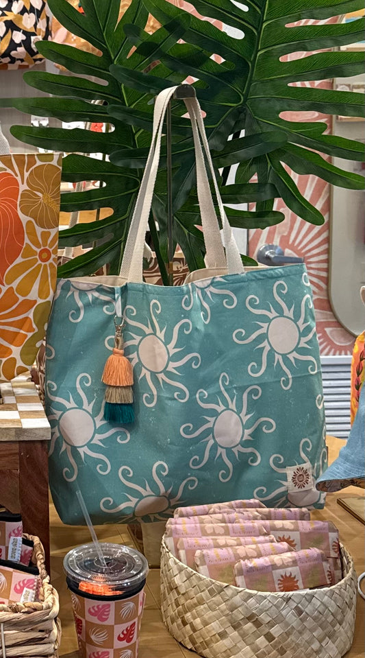 Blue Retro Sun Everything tote