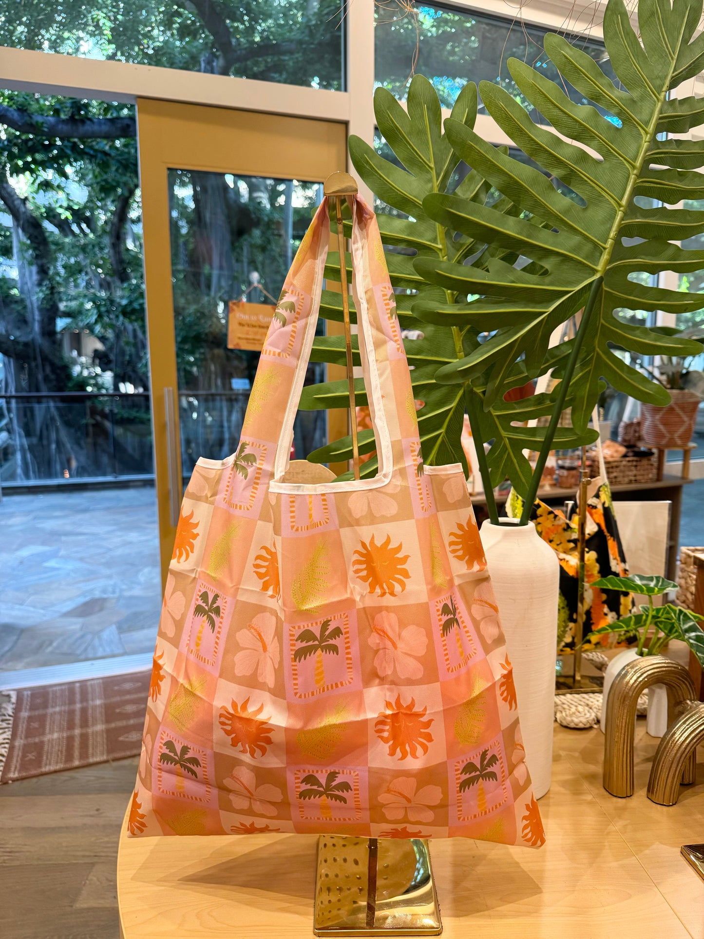 Tropical Checkered Reusable Tote