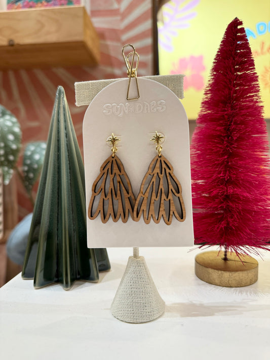 Wood Christmas tree earrings