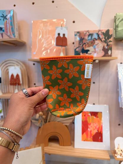 Orange and green flower coffee sleeve large