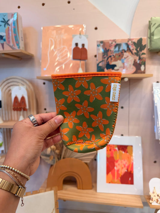 Orange and green flower coffee sleeve large