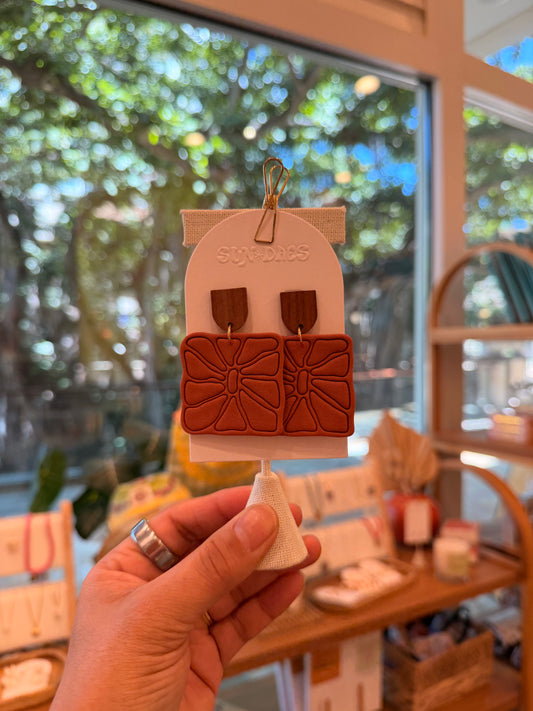 Wood top clay earrings