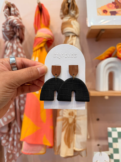 Wood top clay earrings